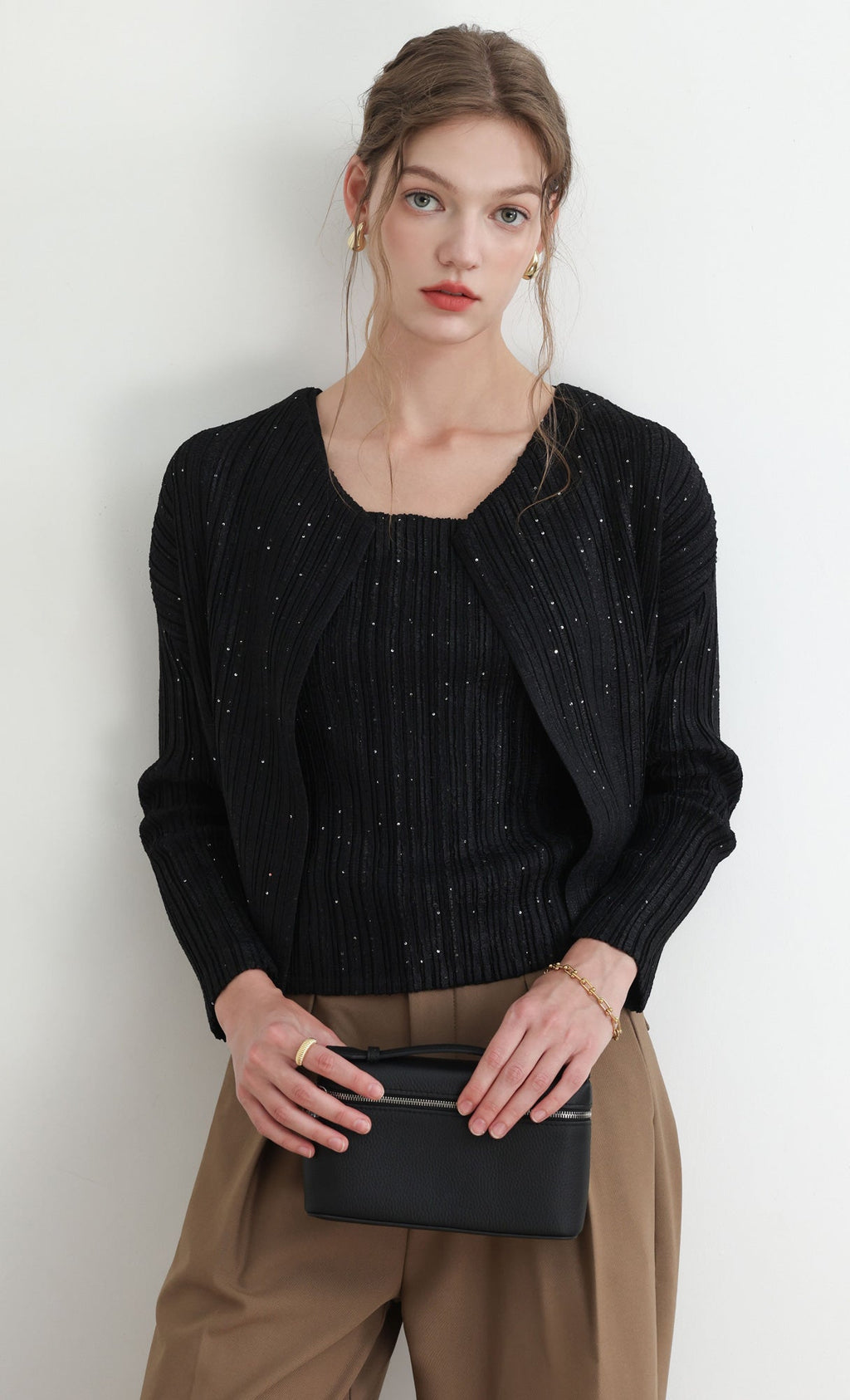 Tweed pleats top_black