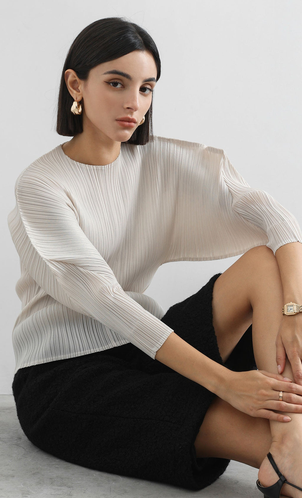 bloom pleated blouse_ivory