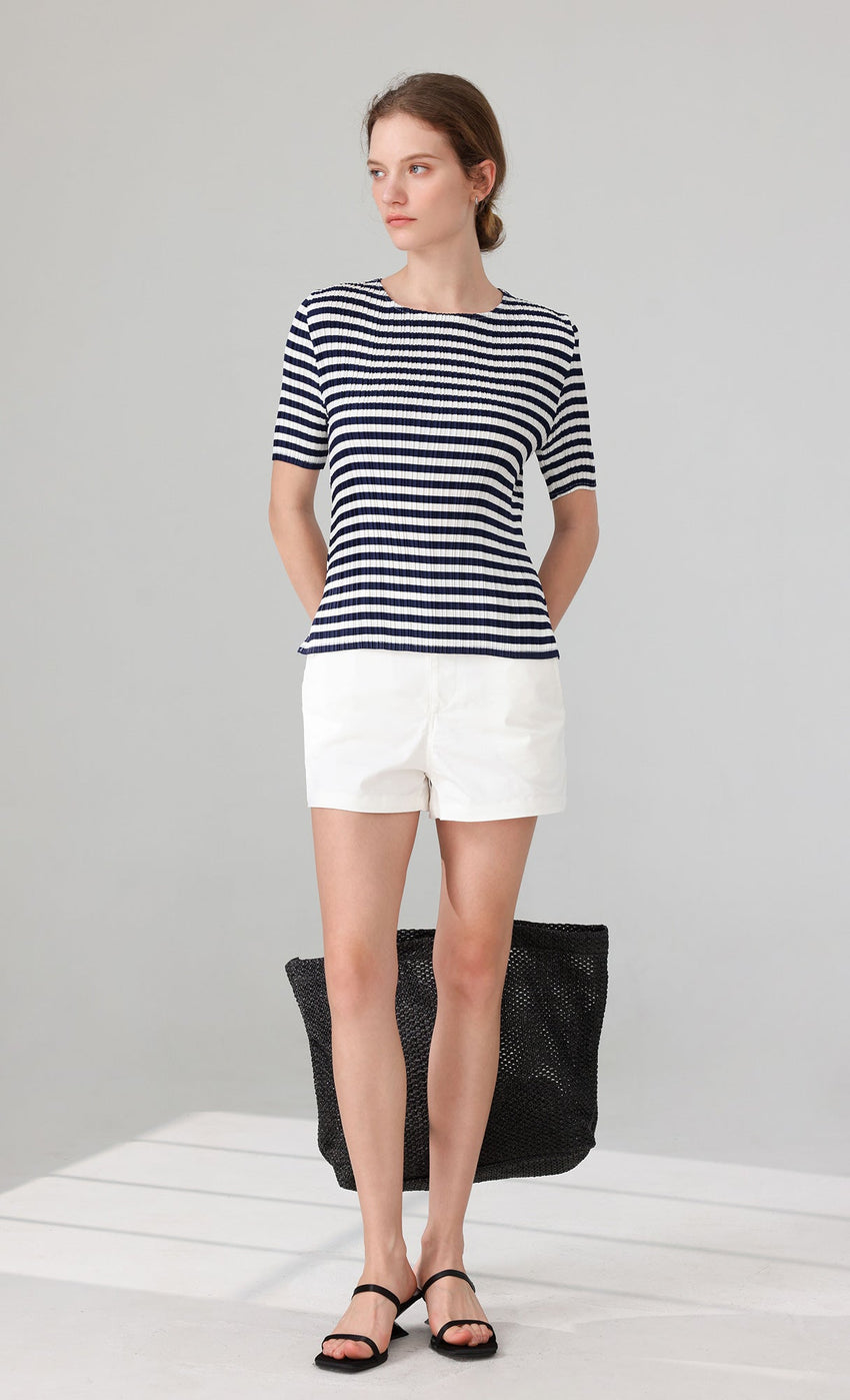 Marine Stripe Pleated Top (stripe)