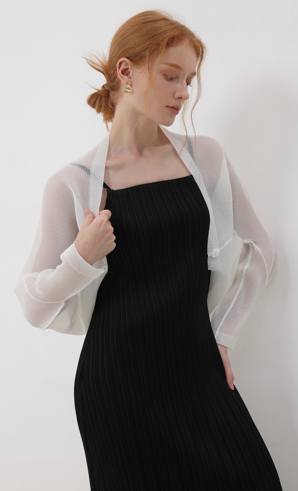 Lucid pleated mesh cardigan_ivory