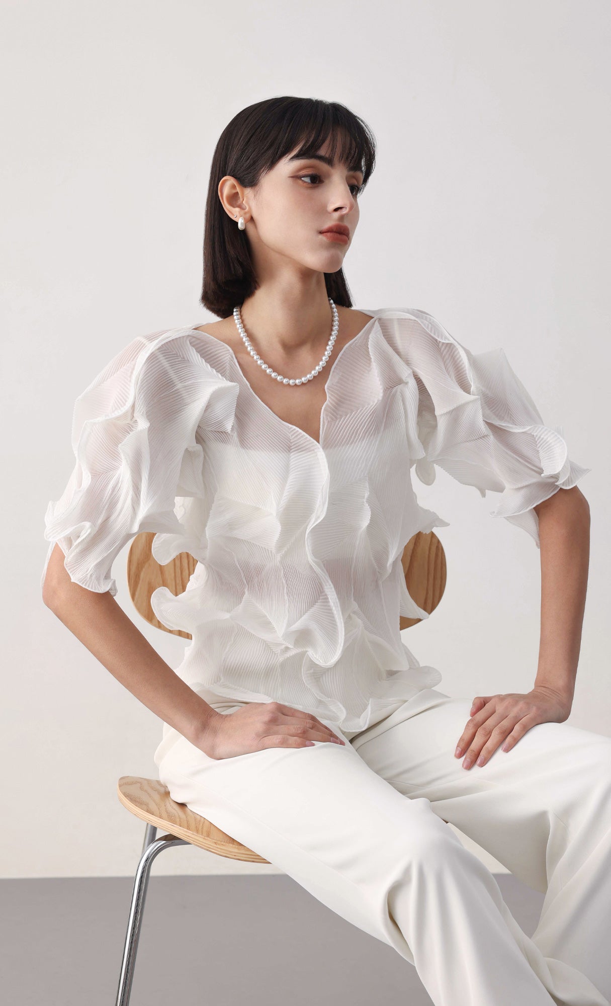 Curves pleated blouse_ivory