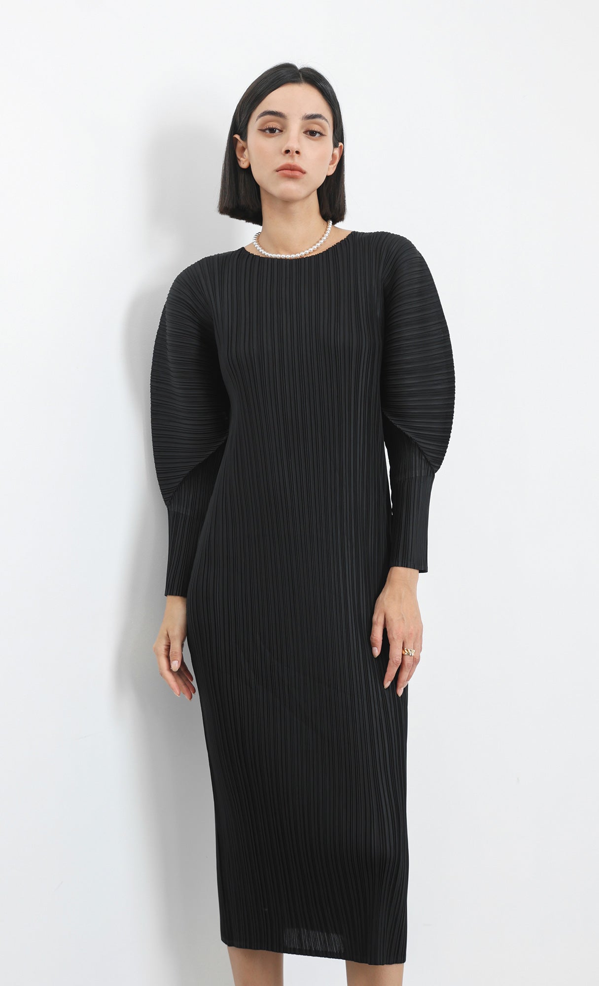 arc pleated dress_black