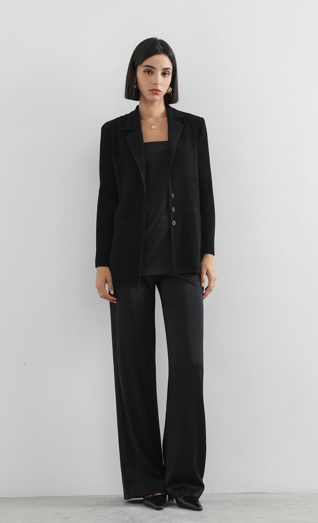 curve pleated set-up jacket_black