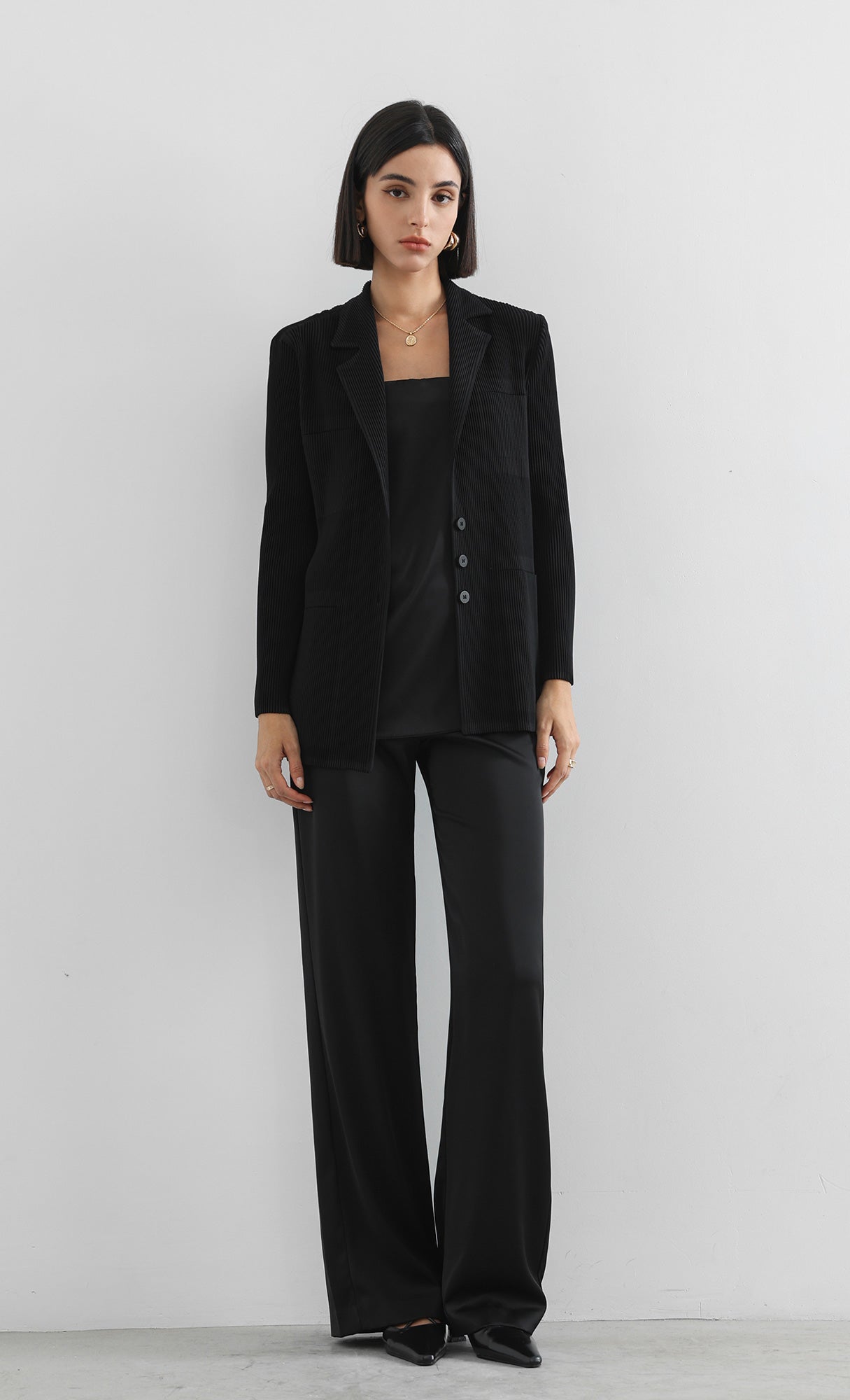 curve pleated set-up jacket_black