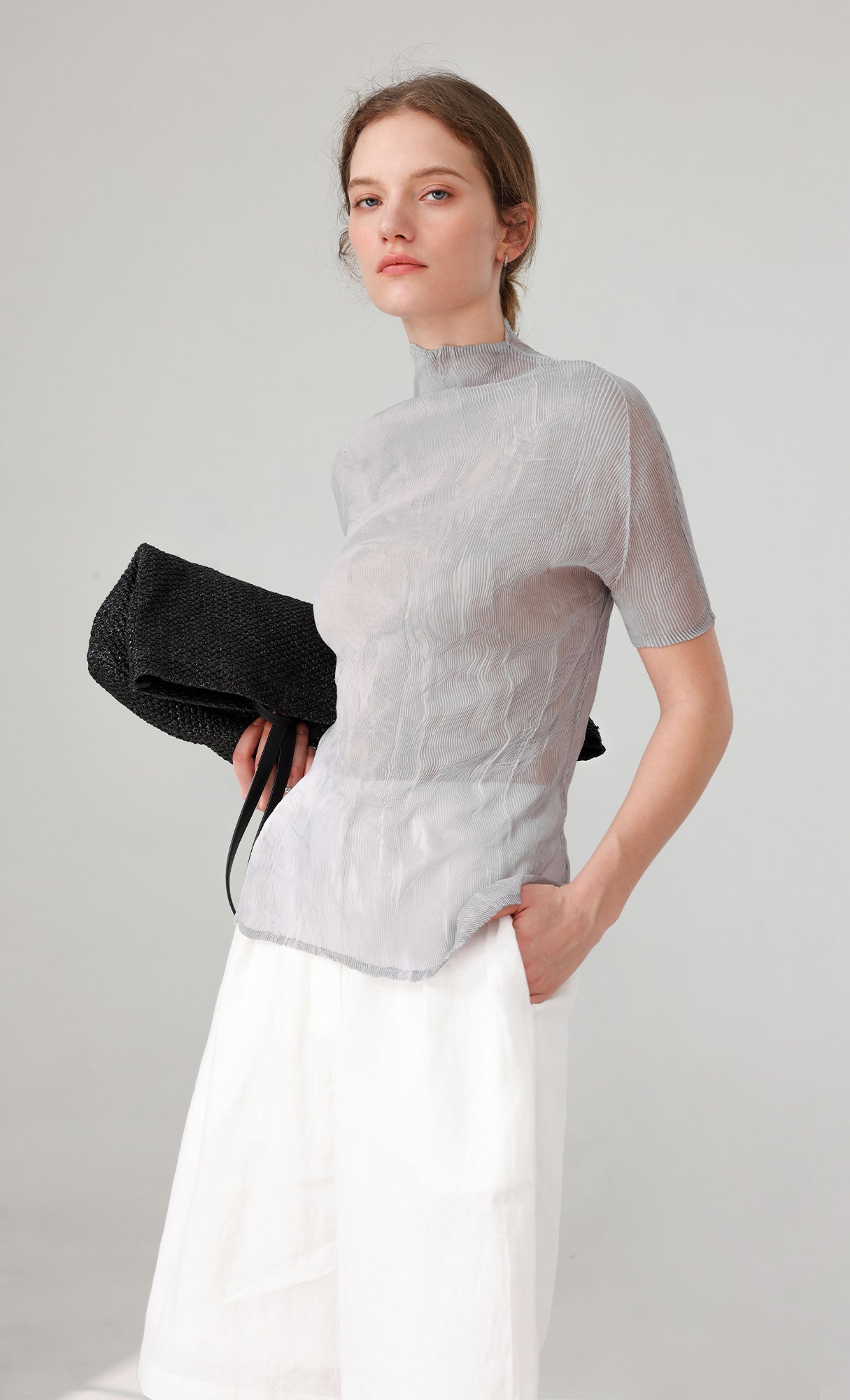 Roco crinkle pleated Top_grey