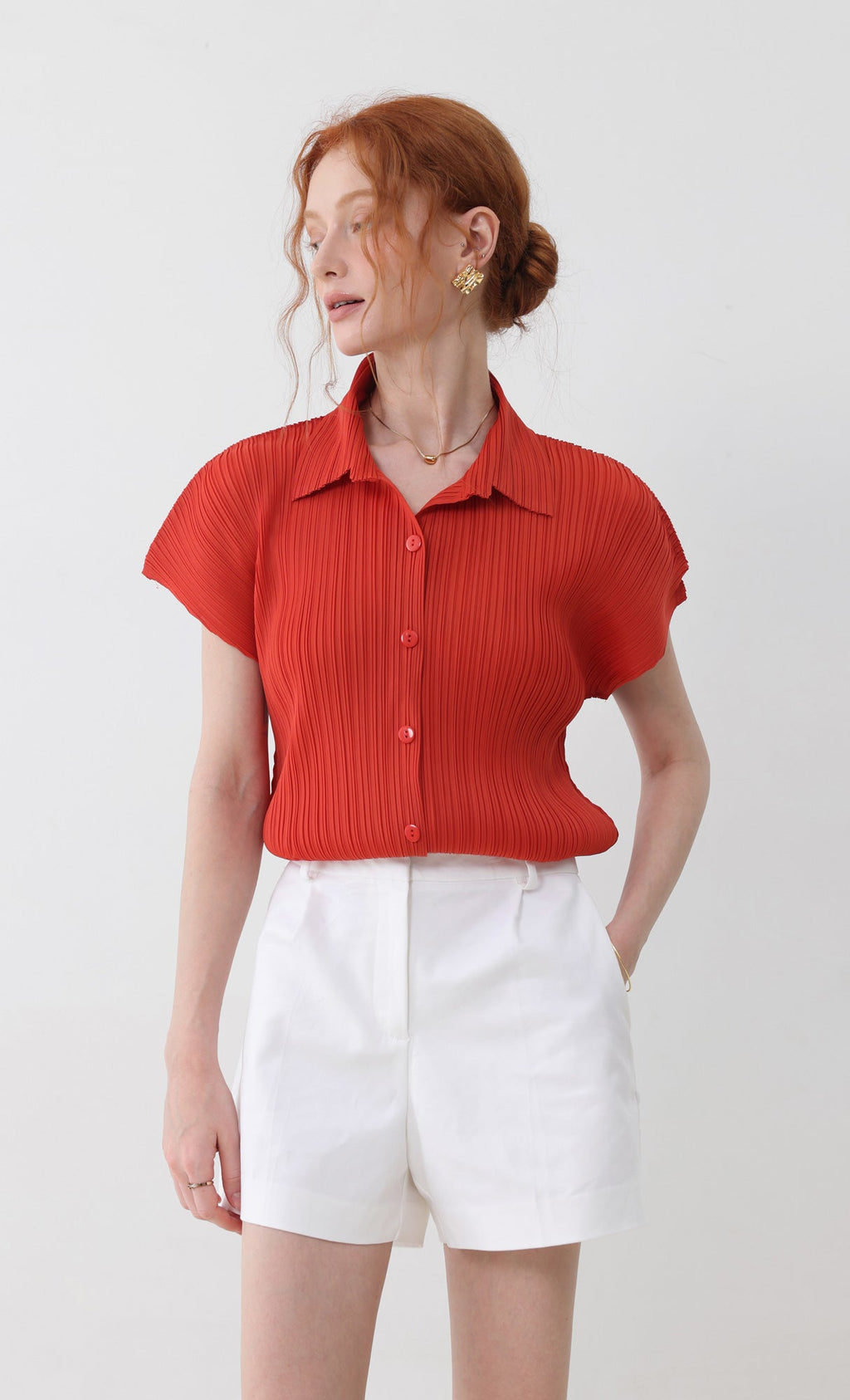 tinted collard pleated shirts_orange