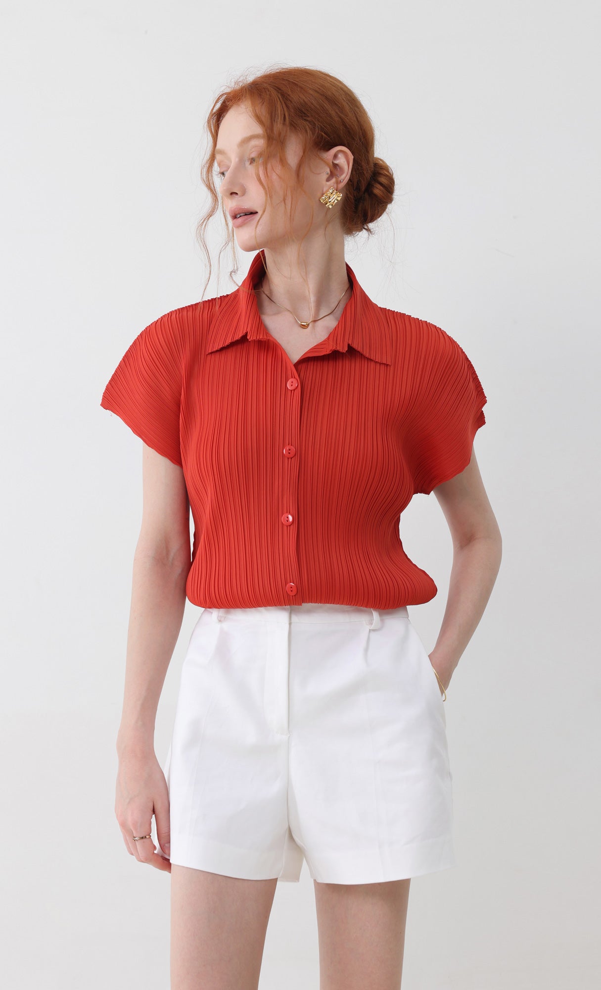 tinted collard pleated shirts_orange