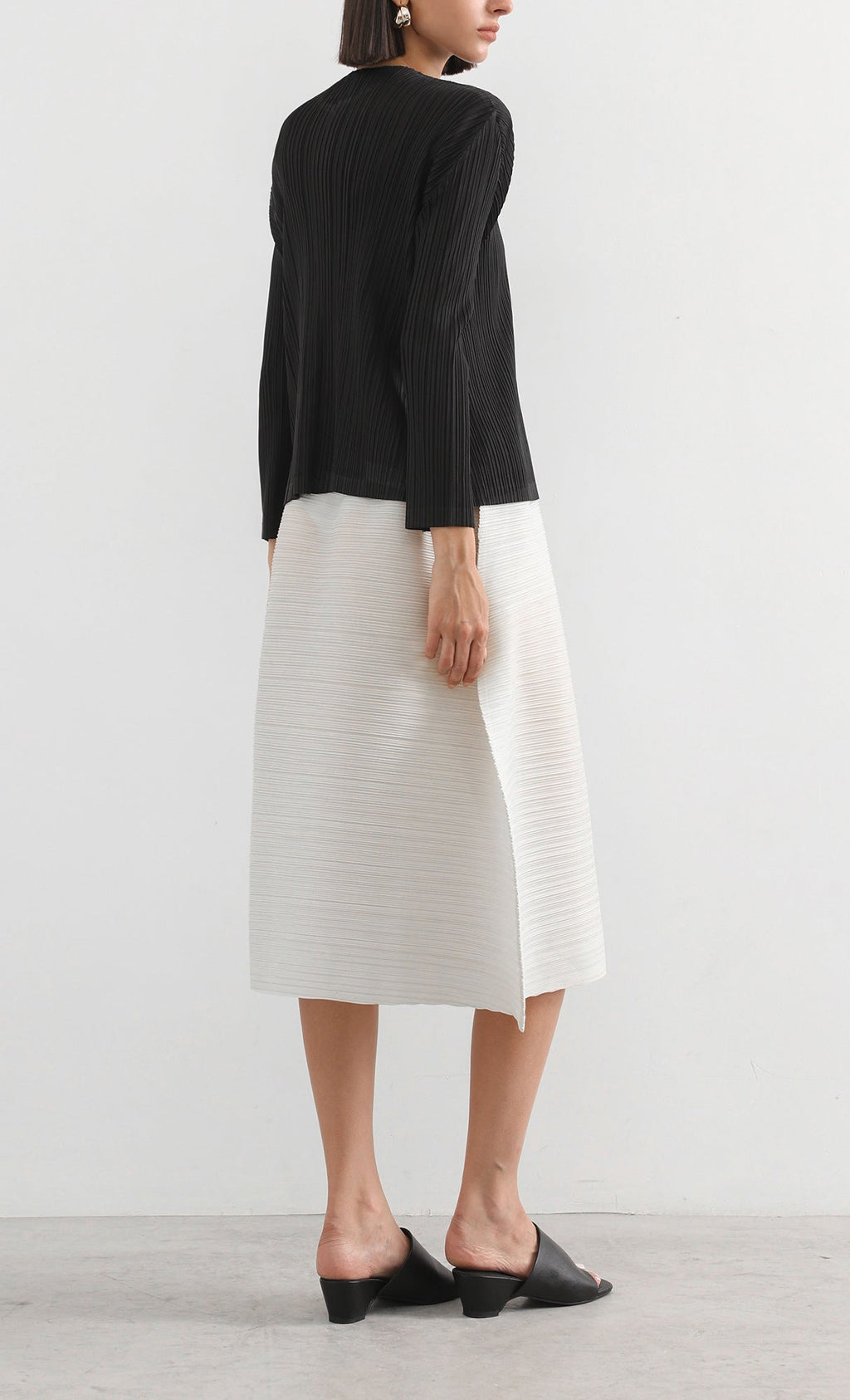 button basic pleated cardigan_black