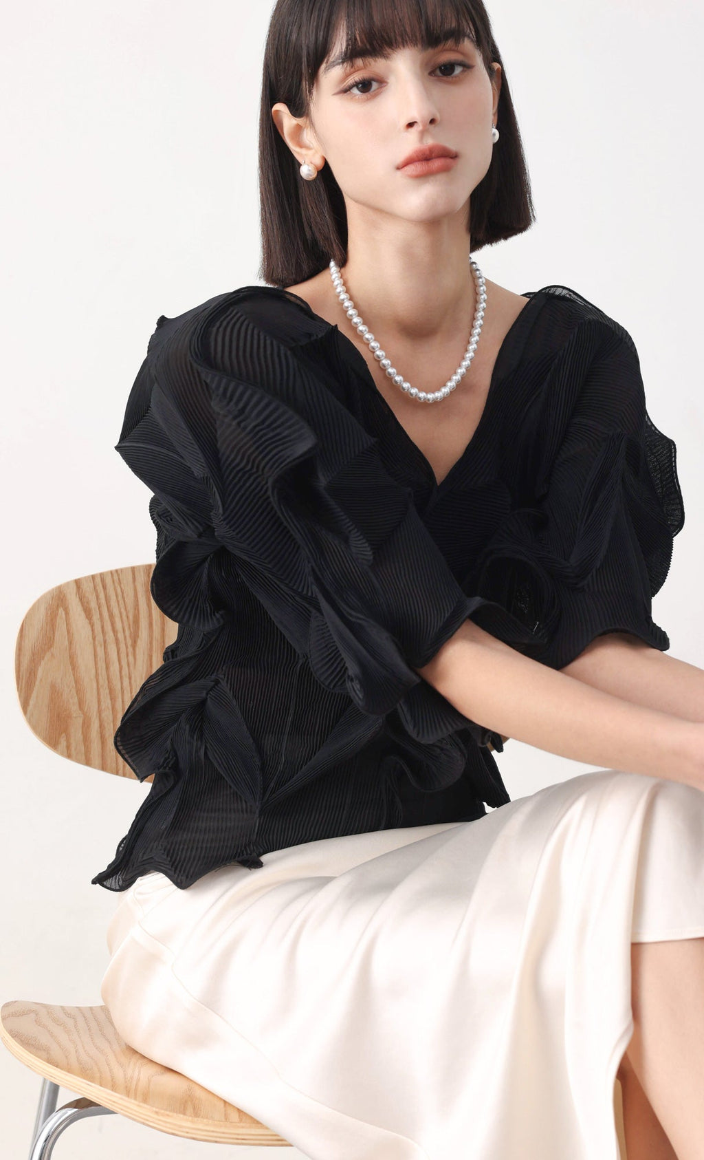 Curves pleated blouse_black