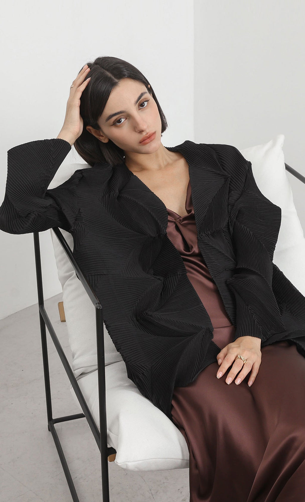 geo pleated jacket cardigan_black