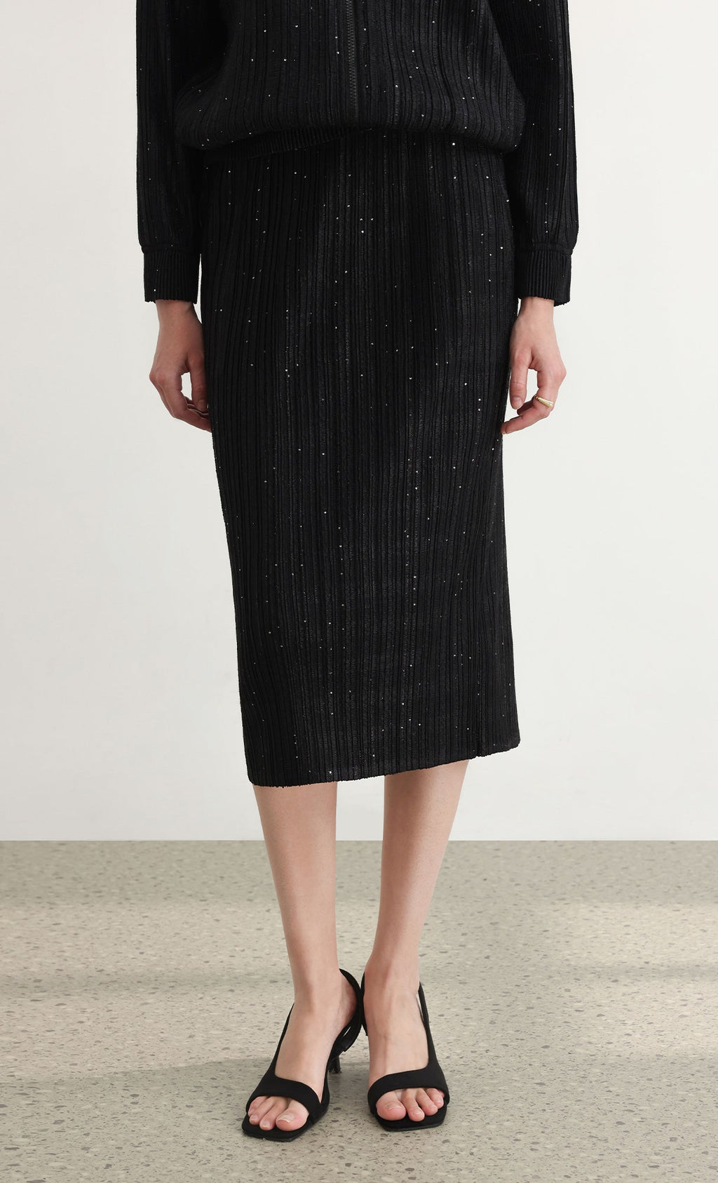 Tweed pleats banding skirt_black