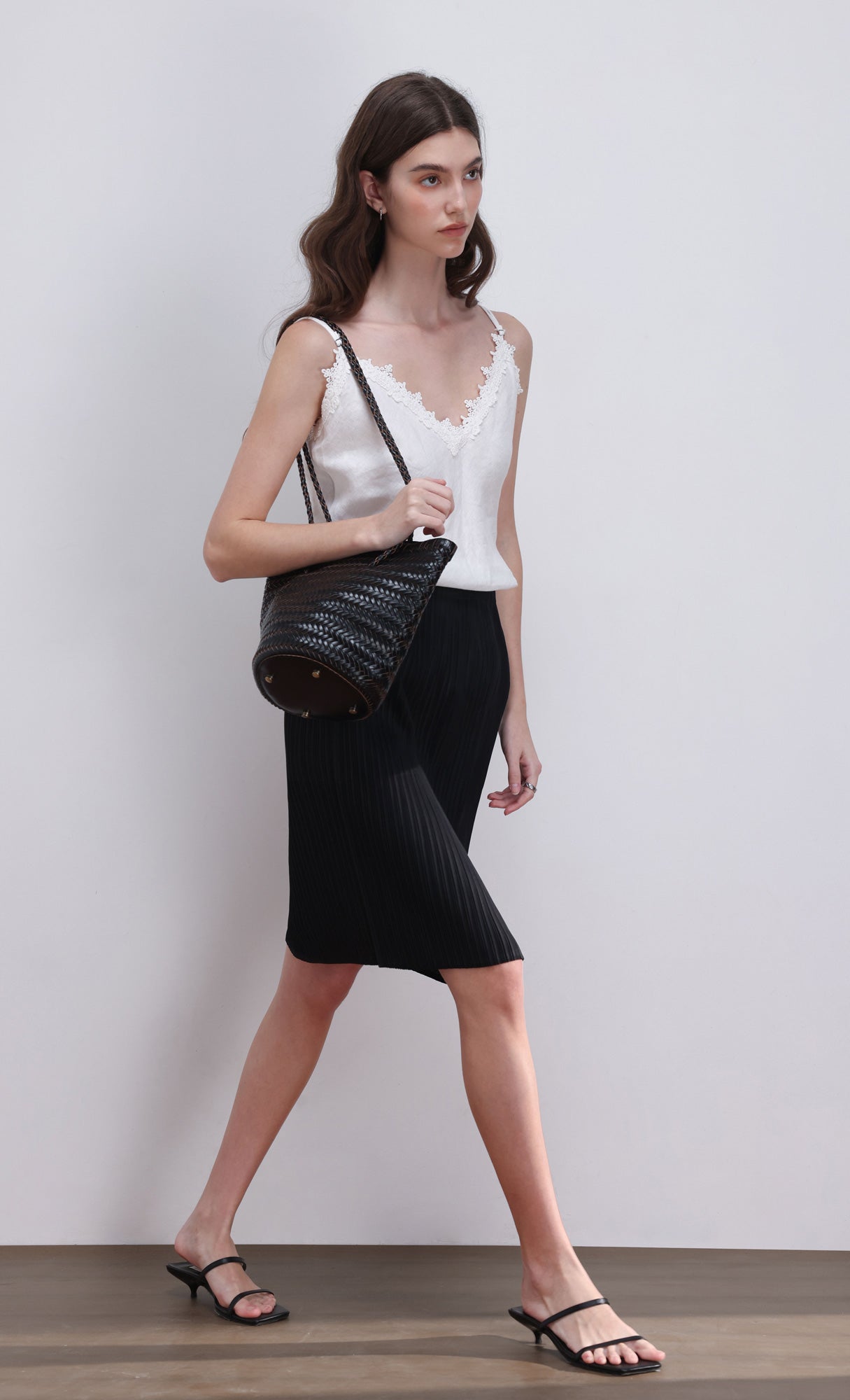 Dara pleated midi skirt_black