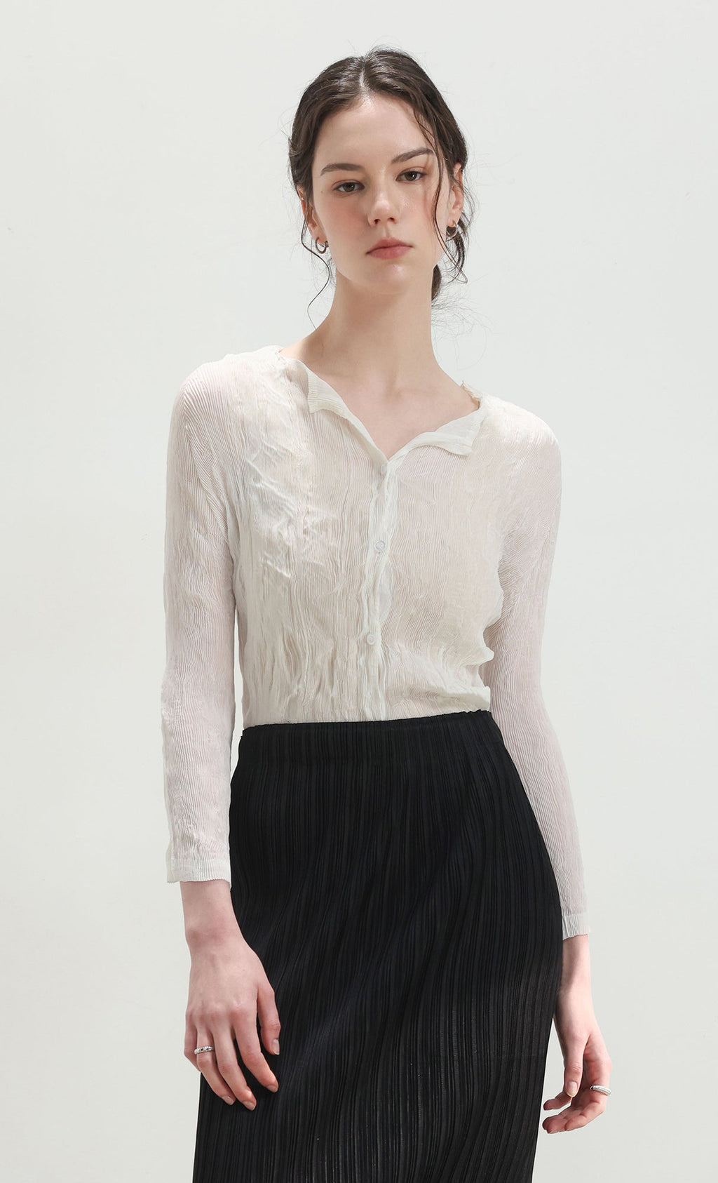 Wane crinkle pleated shirt_ivory