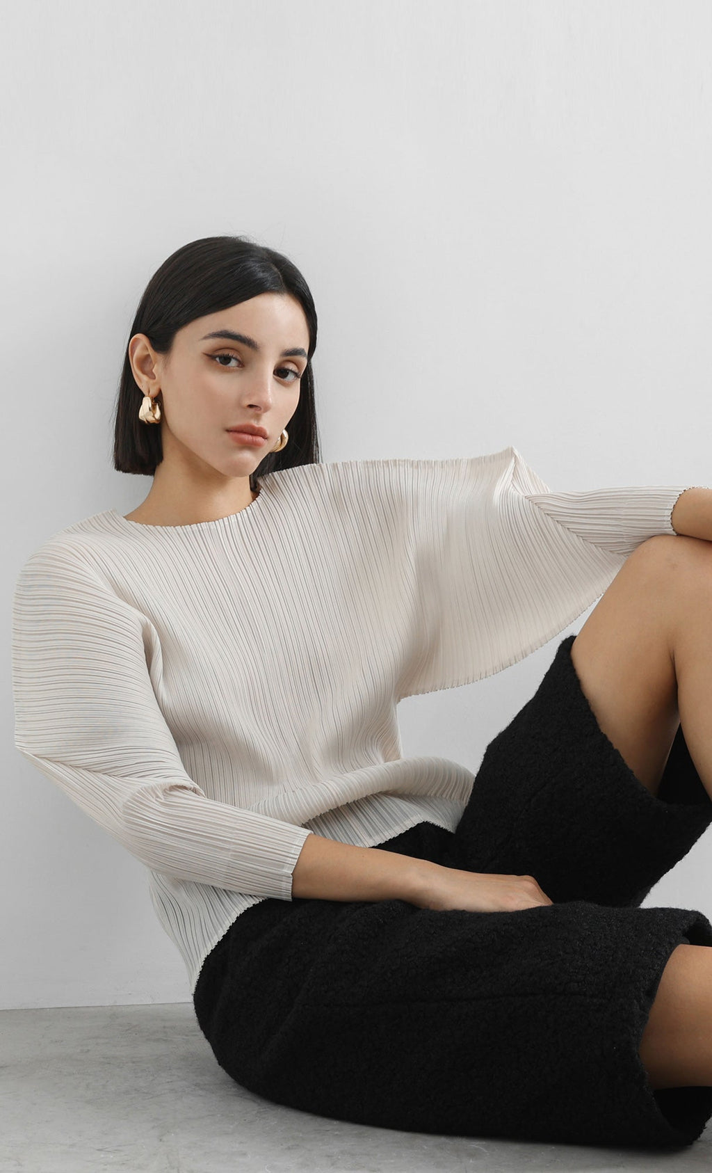 bloom pleated blouse_ivory