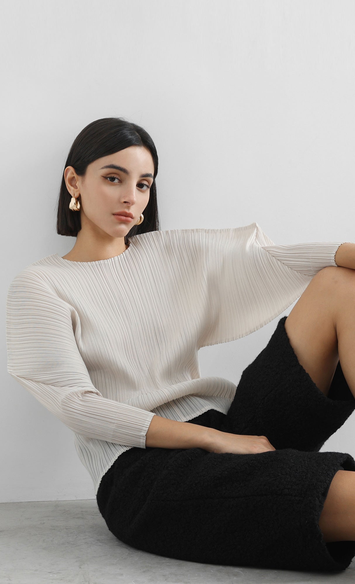 bloom pleated blouse_ivory