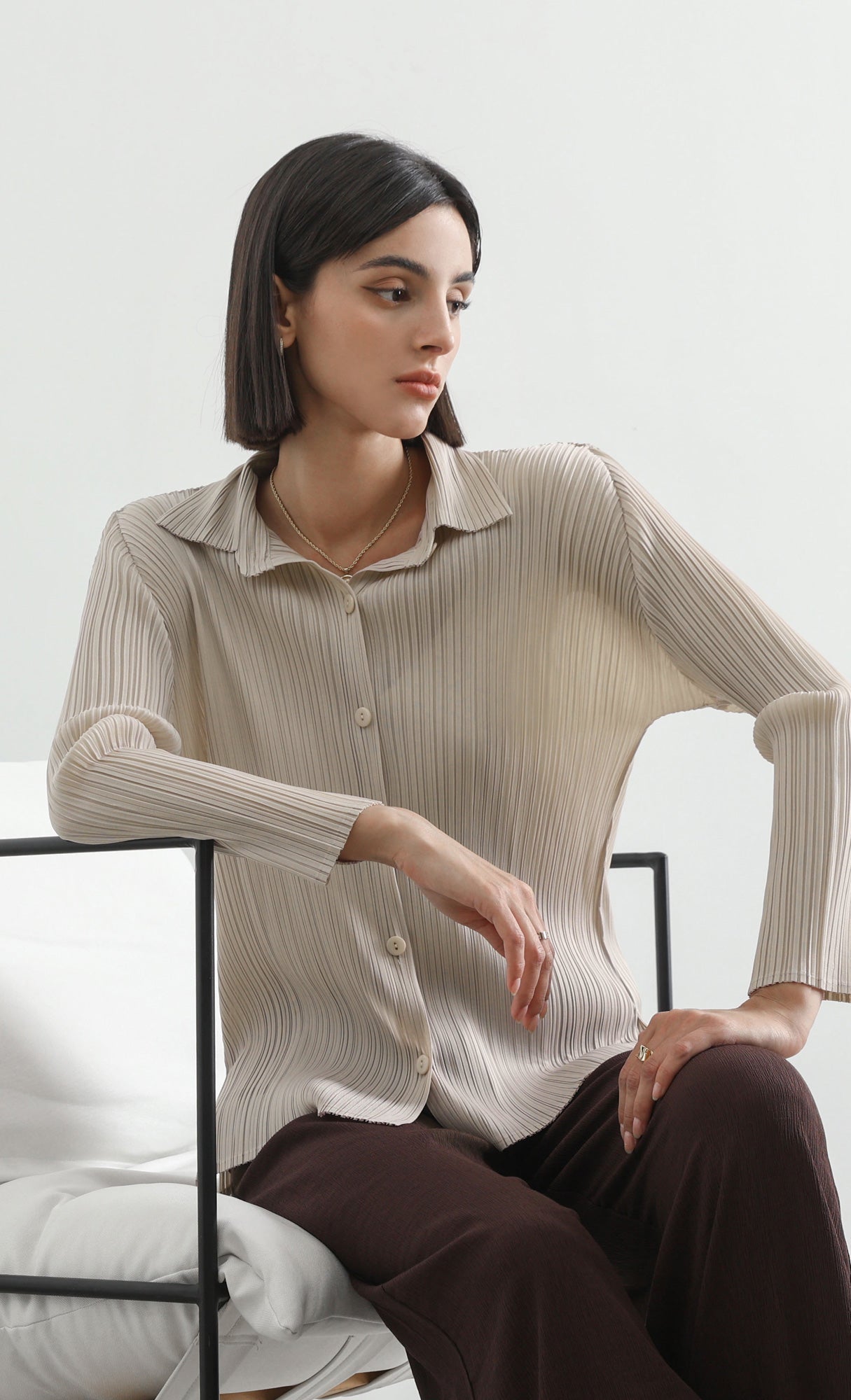 hush pleated shirts_beige