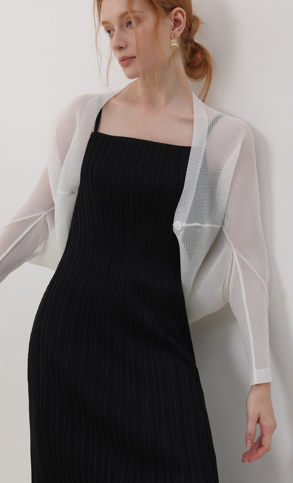Lucid pleated mesh cardigan_ivory