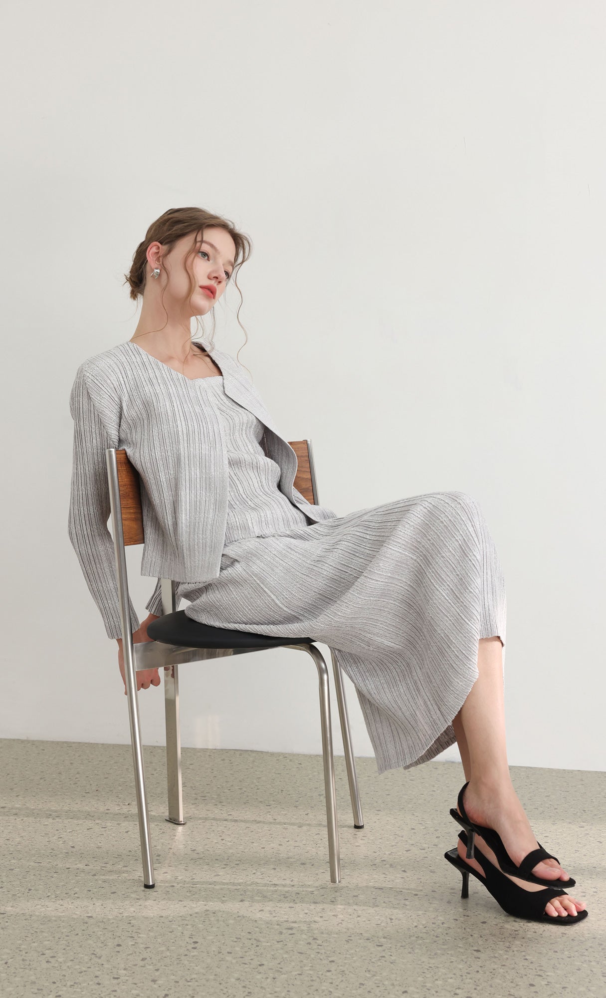 Tweed pleats top_grey