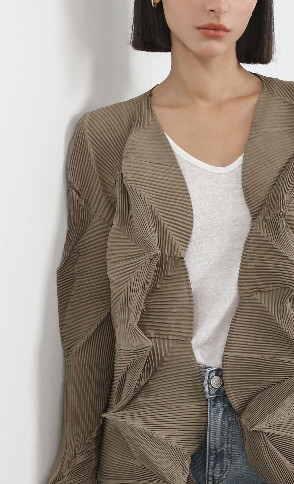 geo pleated jacket cardigan_brown