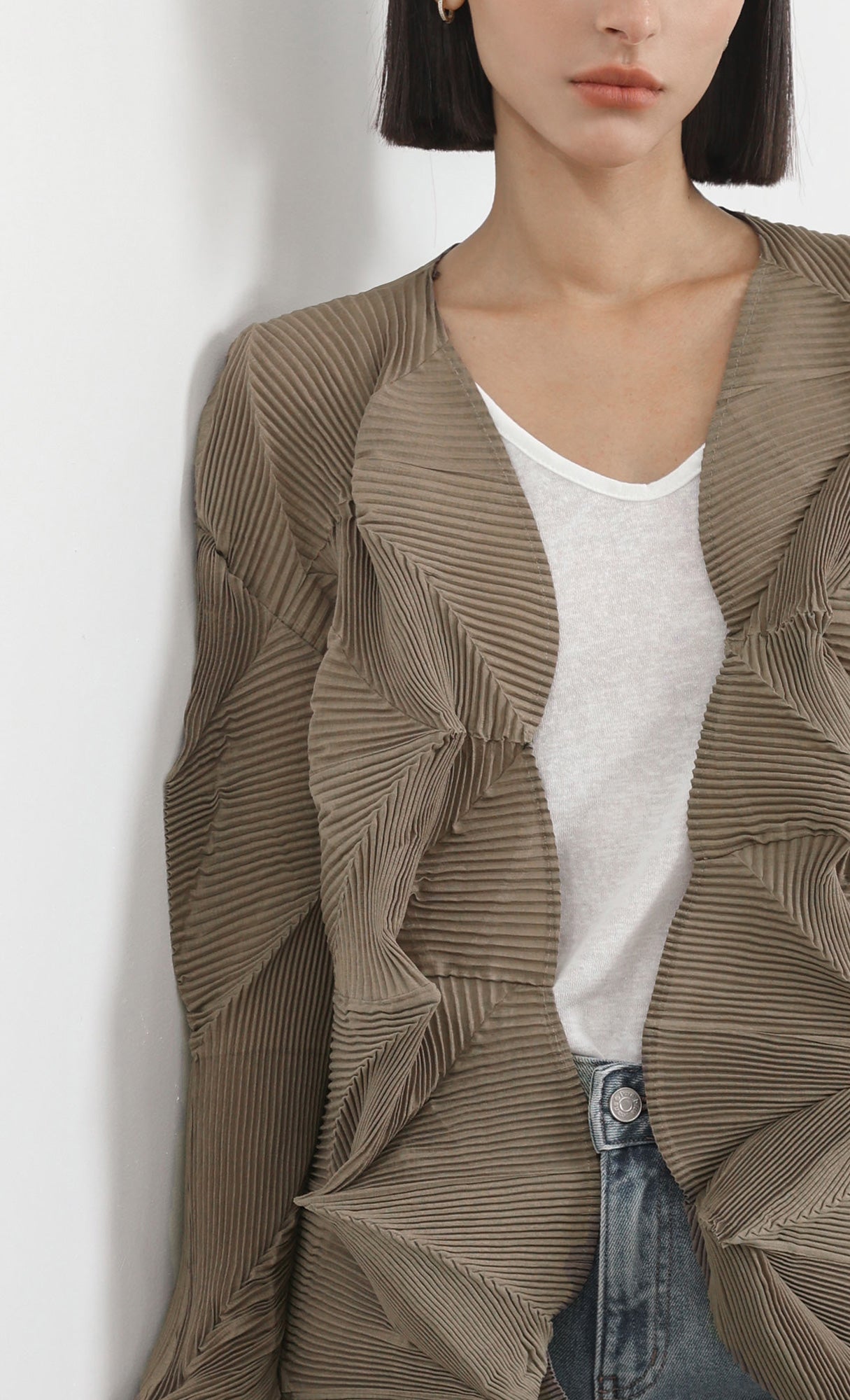 geo pleated jacket cardigan_brown