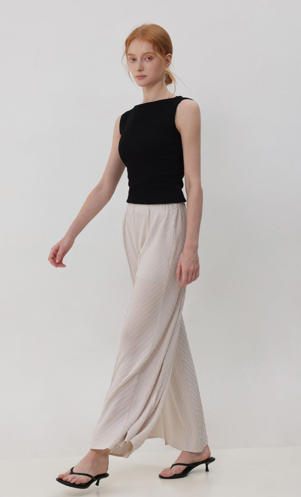Flow pleated wide leg pants_lightbeige