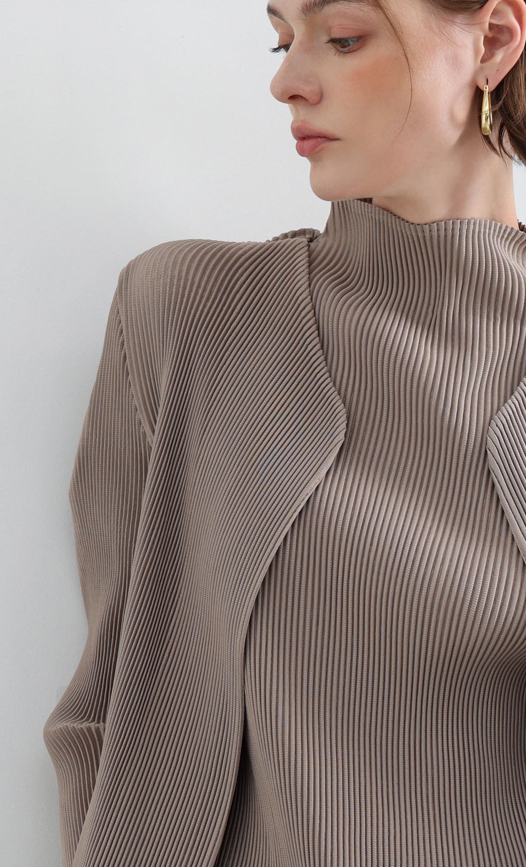 Essential Pleated Half-Neck Top_Beige