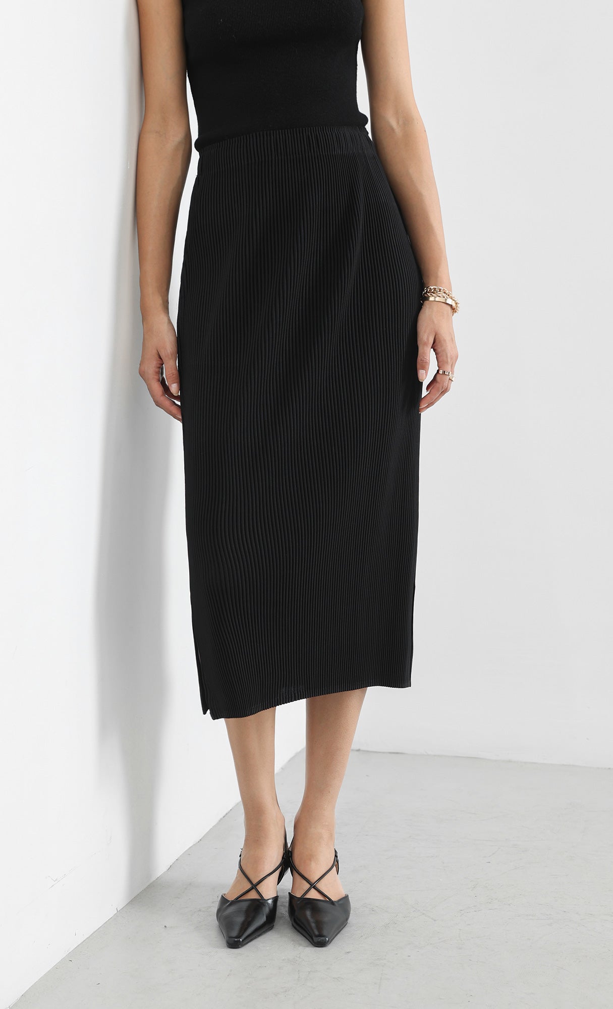 classy line pleated skirt_black
