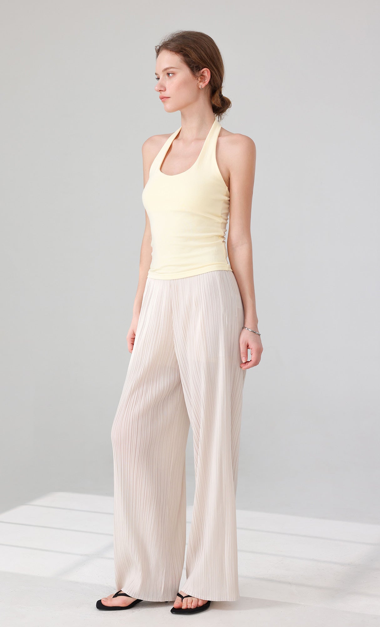 Siny Pleated Layered Wrap Skirt Pants Set_ivory