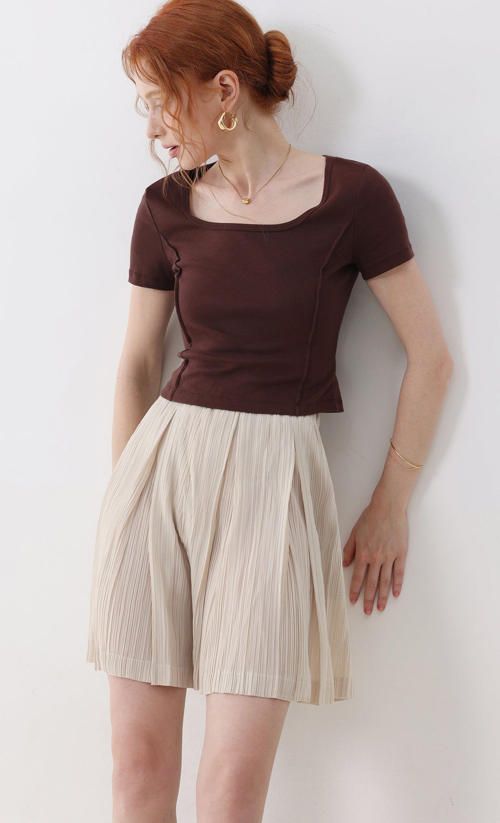 Dain pleated half pants_beige