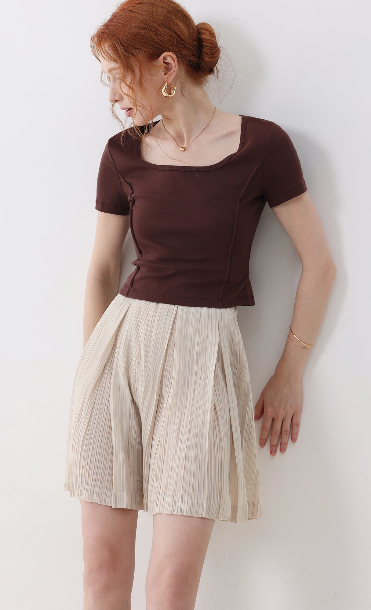 Dain pleated half pants_beige