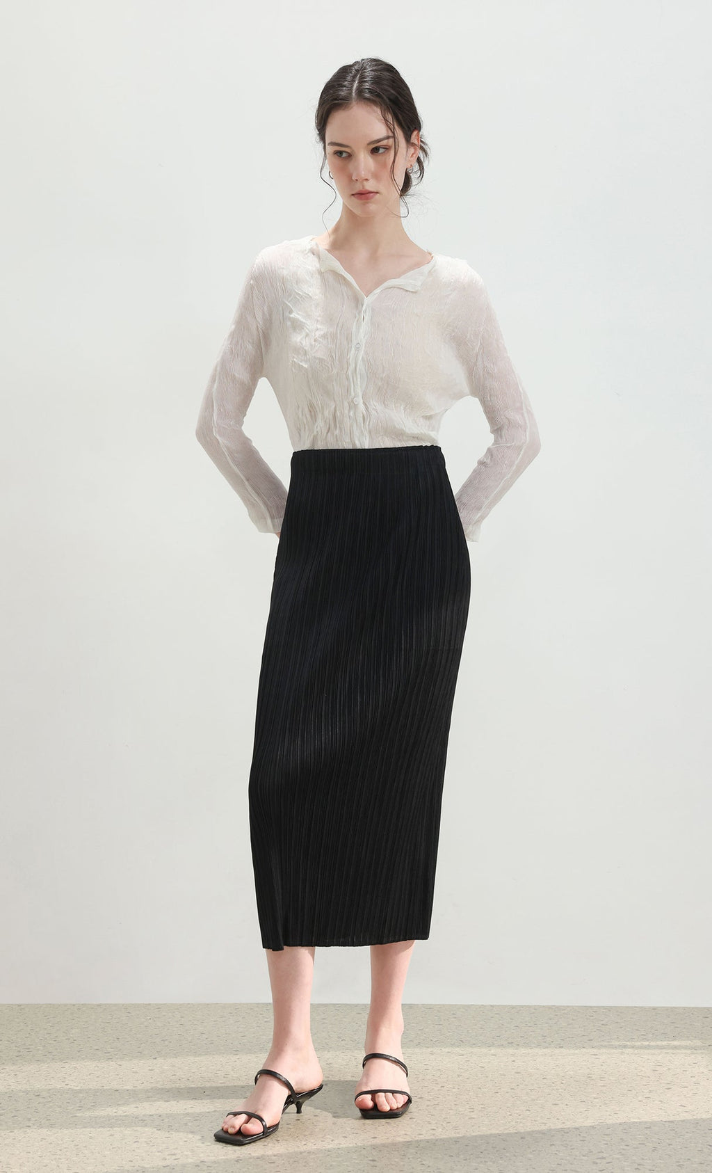 Wane crinkle pleated shirt_ivory