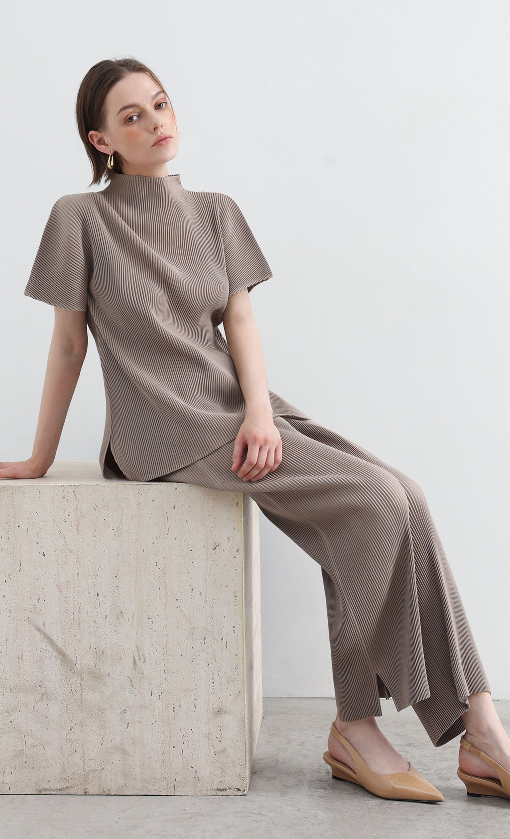 Essential Pleated Pants_Beige
