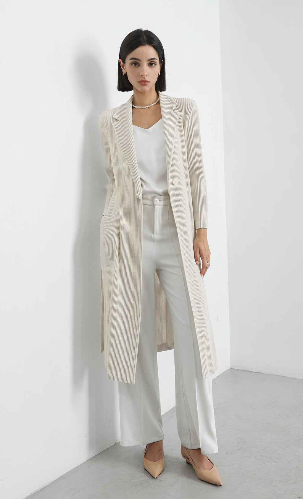 haze pleated belted trench_ivory