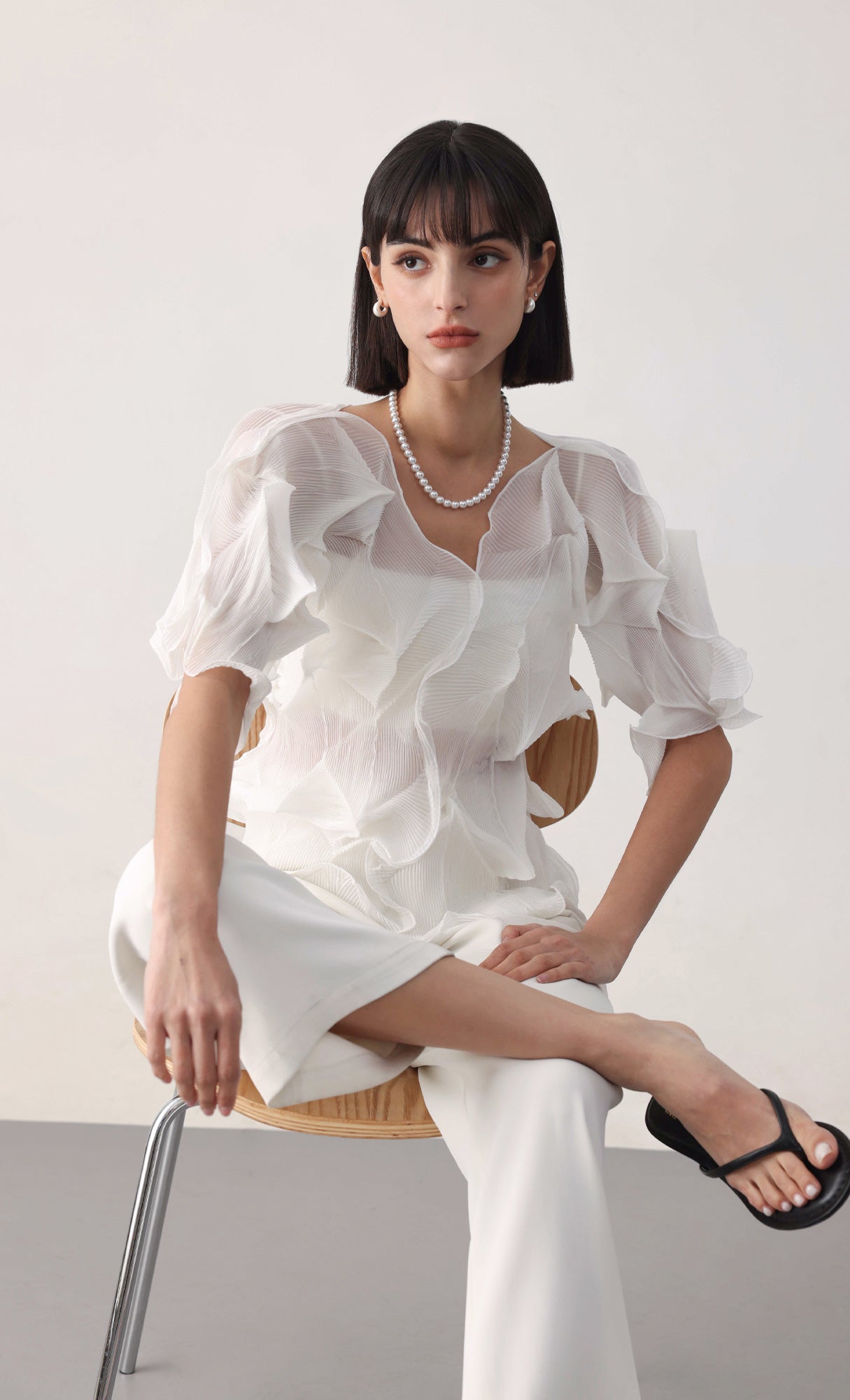 Curves pleated blouse_ivory