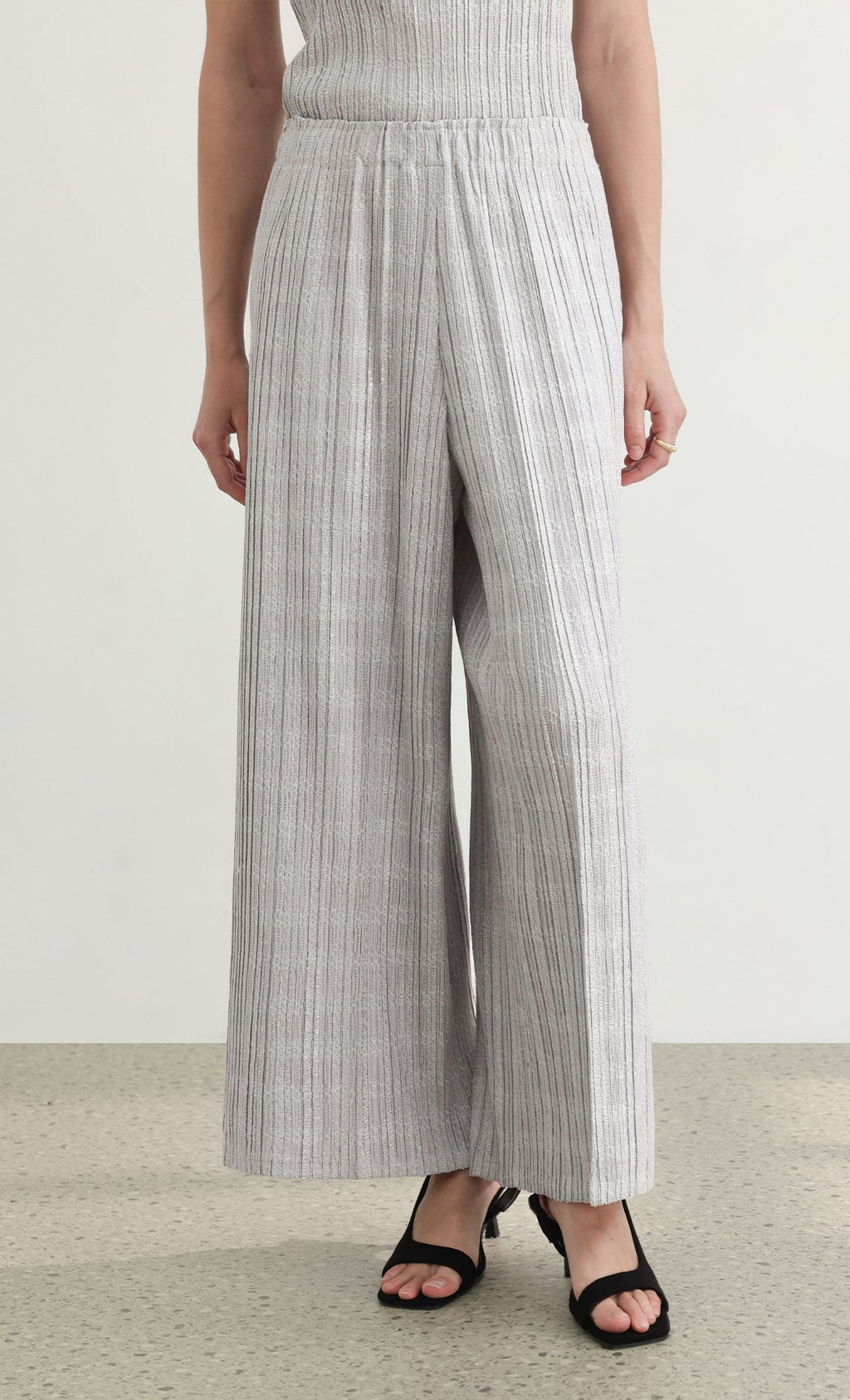 Tweed pleats pintuck pants_grey