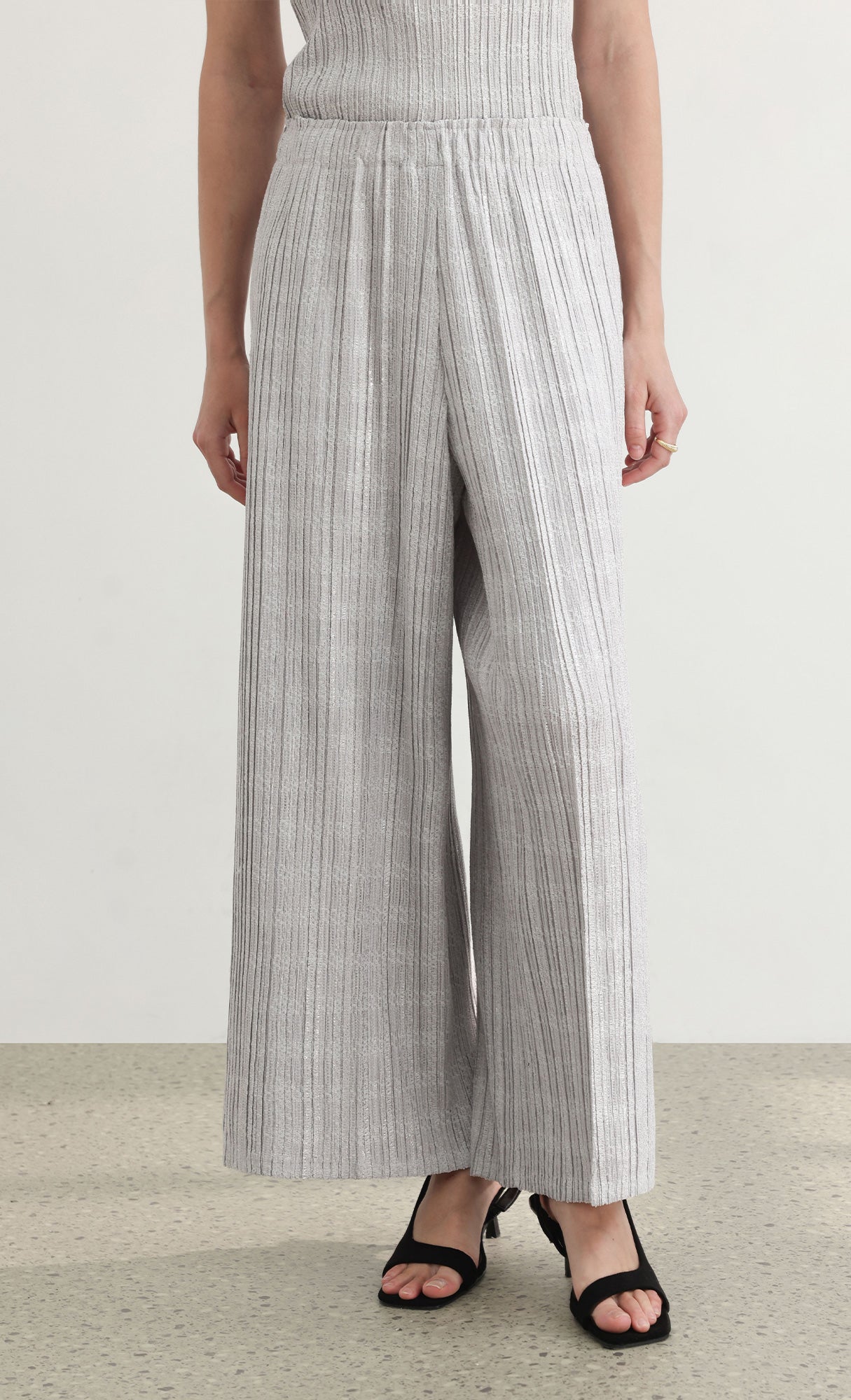 Tweed pleats pintuck pants_grey