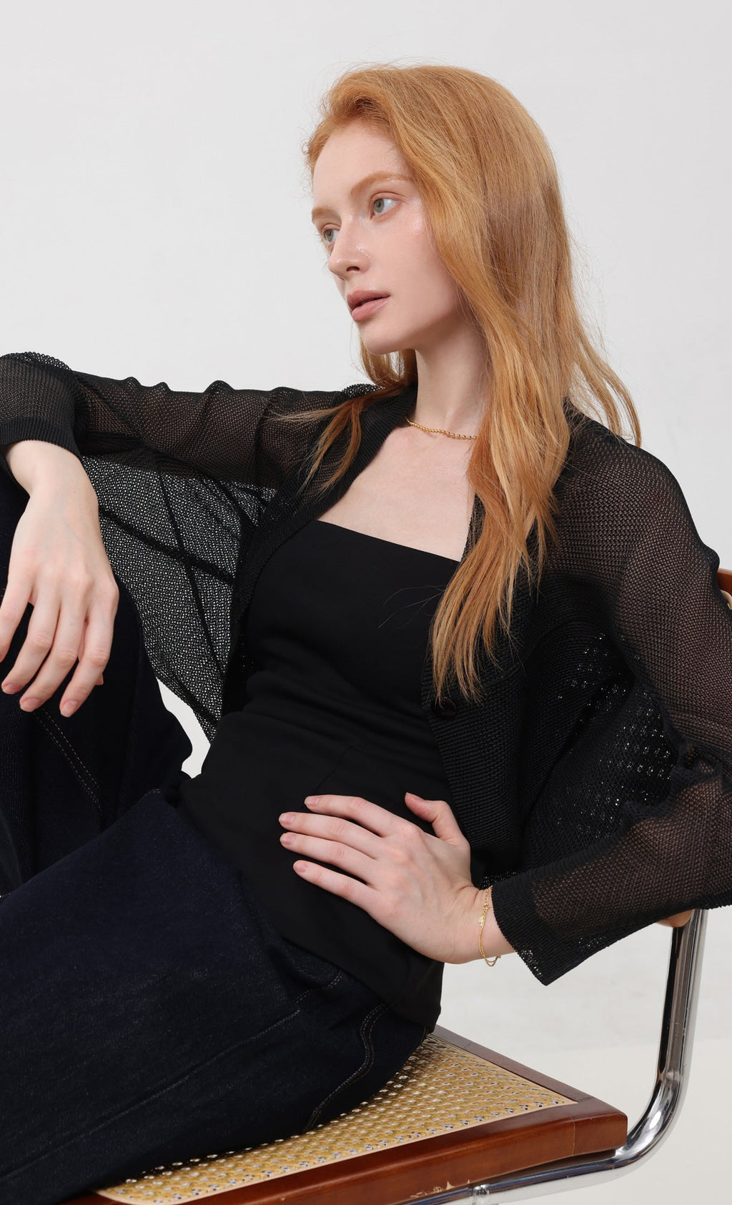 Lucid pleated mesh cardigan_black