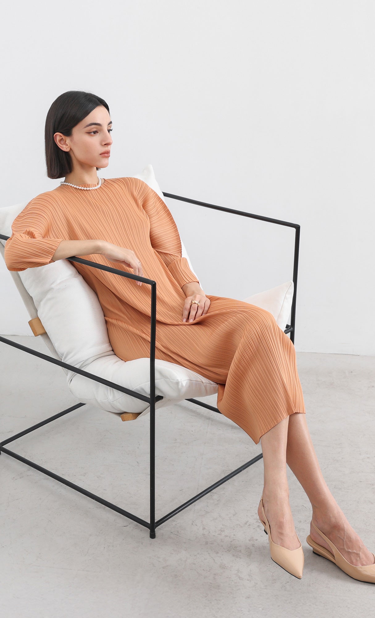 arc pleated dress_orange
