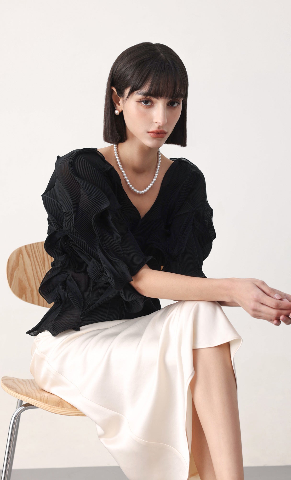 Curves pleated blouse_black
