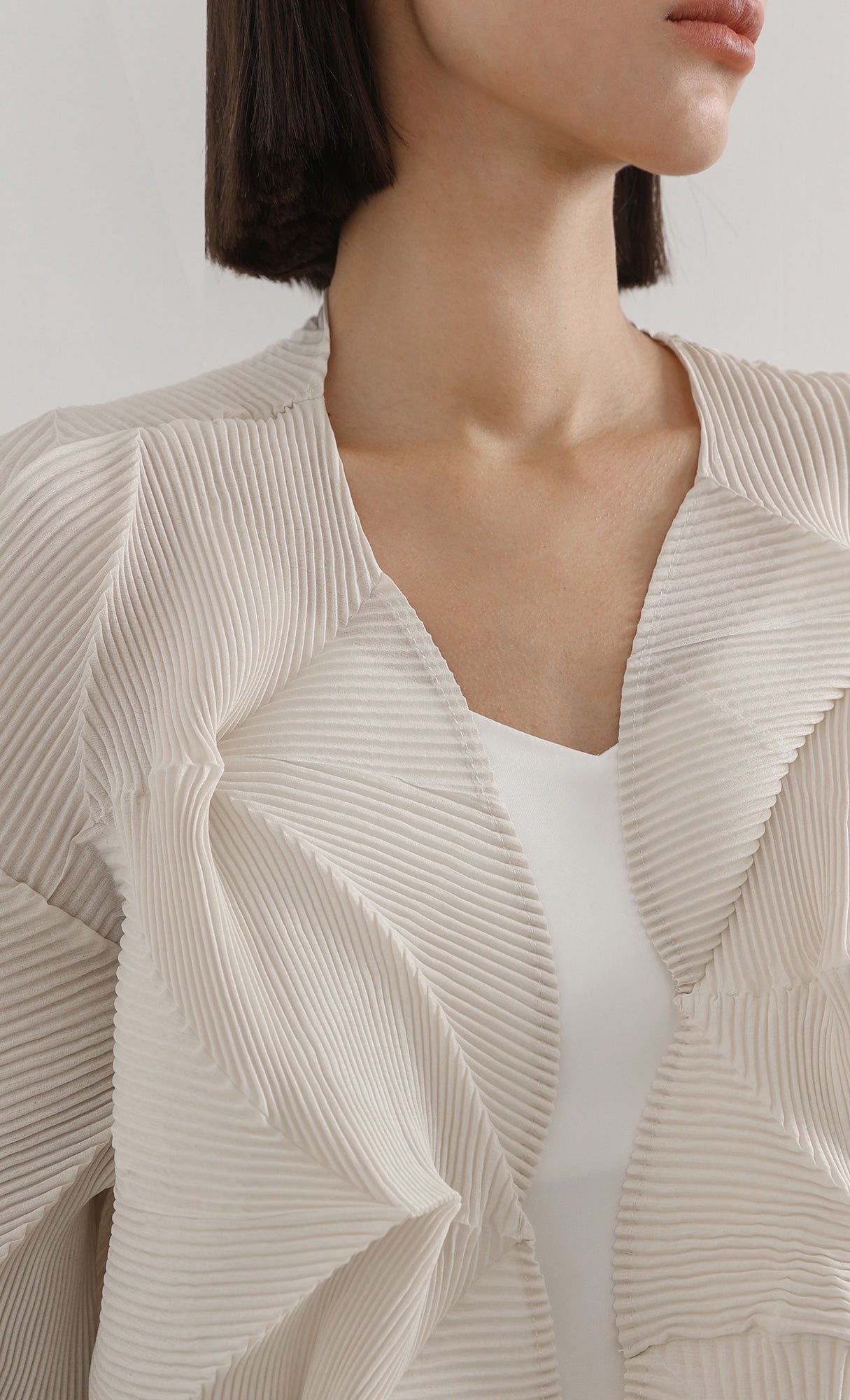 geo pleated jacket cardigan_beige