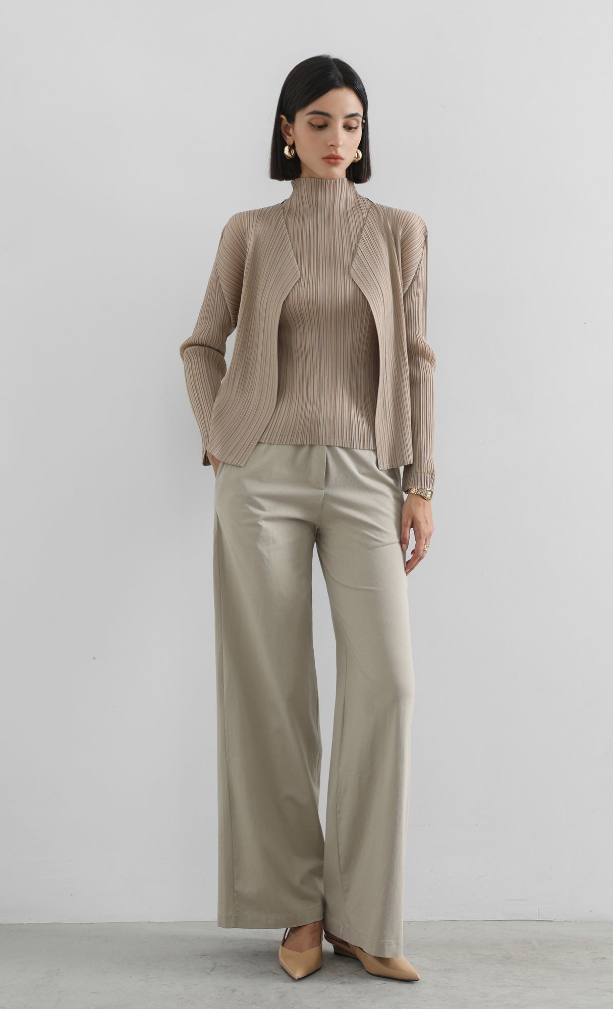 modi pleated cardigan_beige