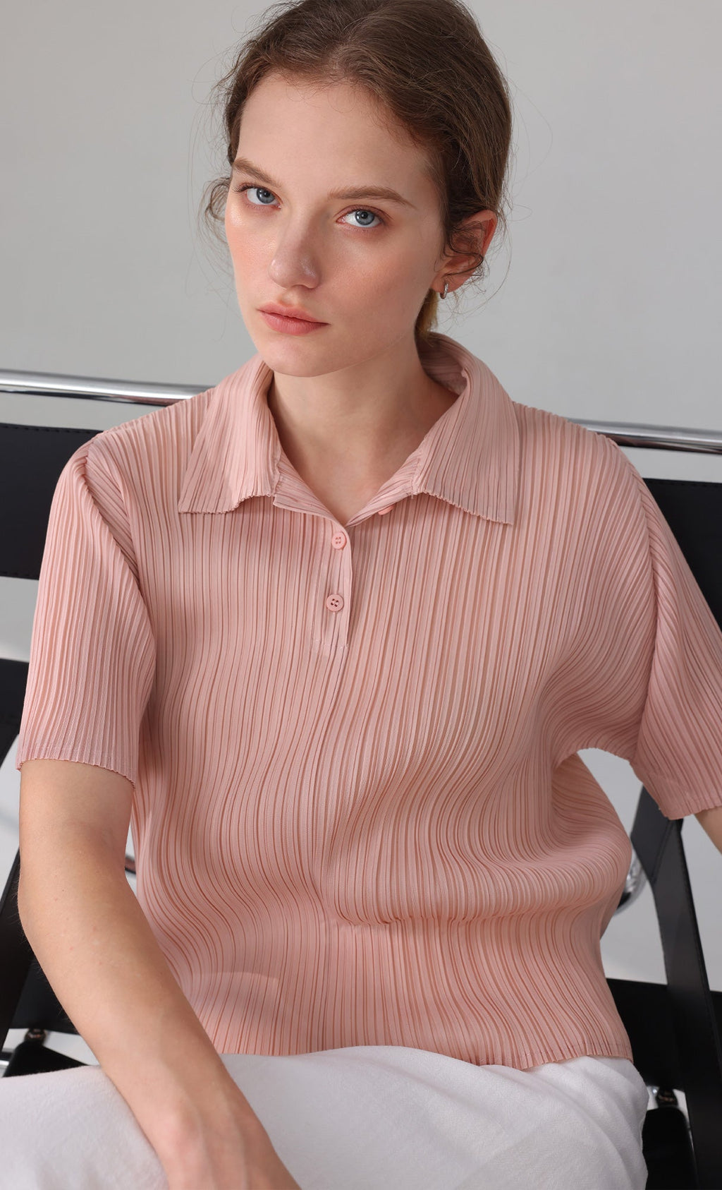 Essen Collard pleated Shirts_pink