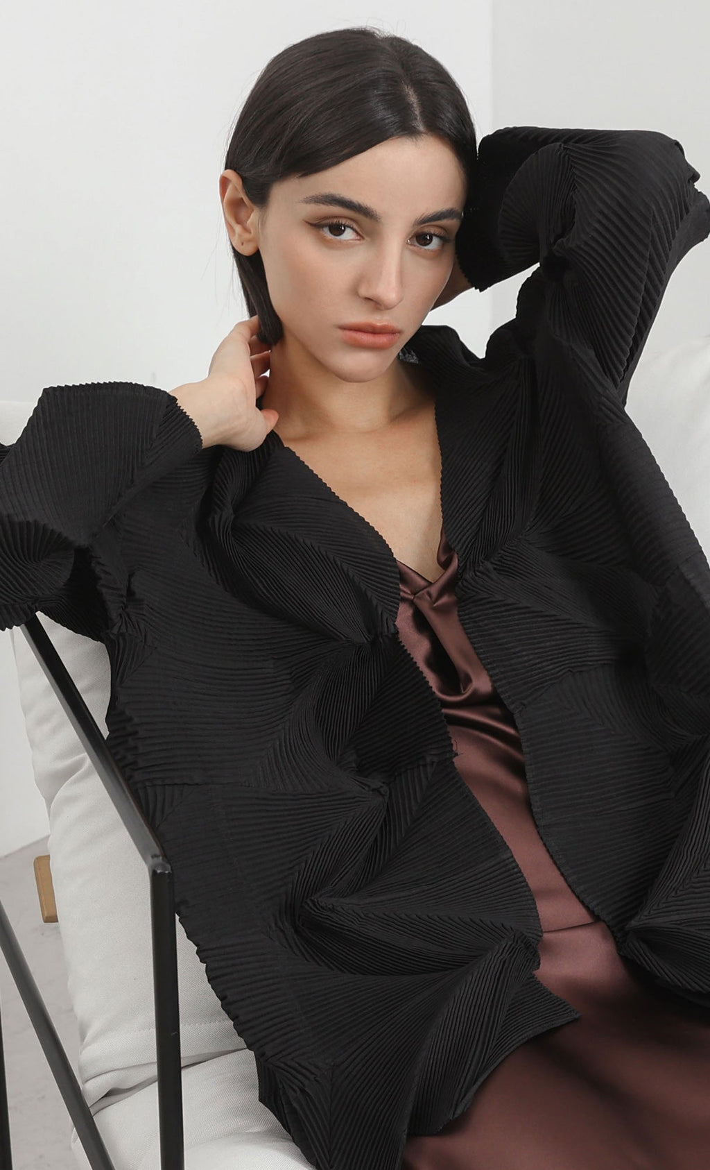 geo pleated jacket cardigan_black