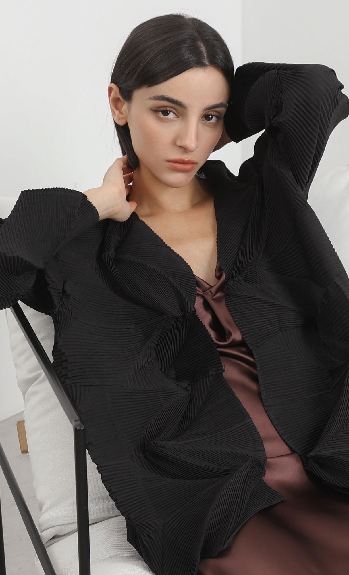 geo pleated jacket cardigan_black