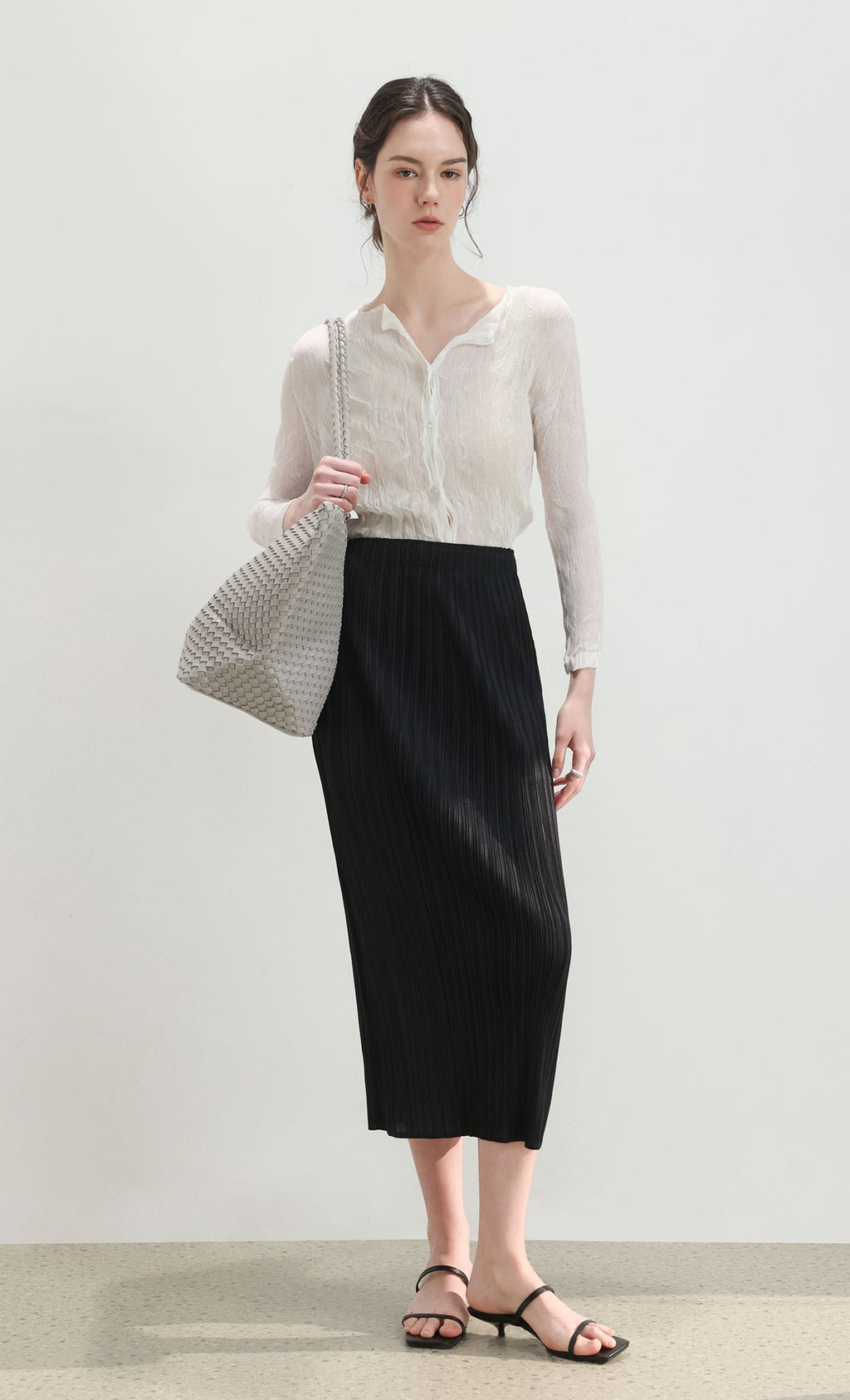 Wane crinkle pleated shirt_ivory