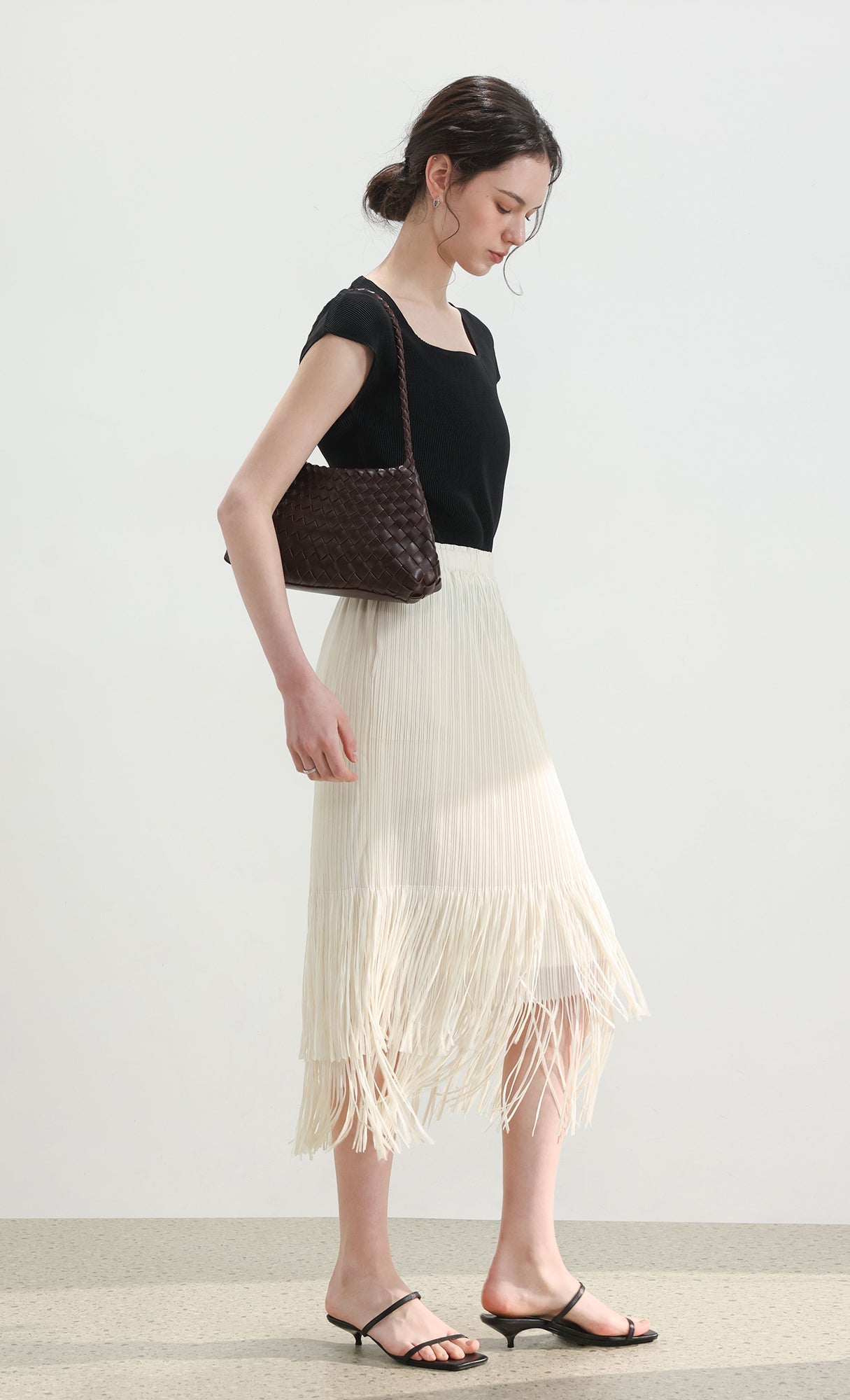Nora pleated cap-sleeve top_black