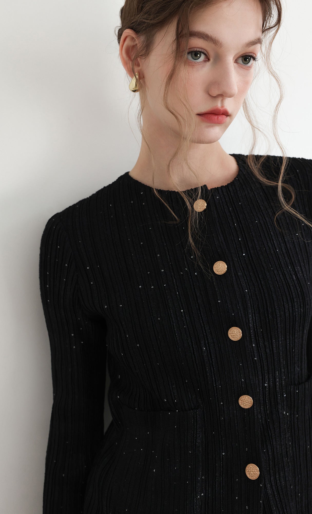 Tweed pleats cardigan jacket_black