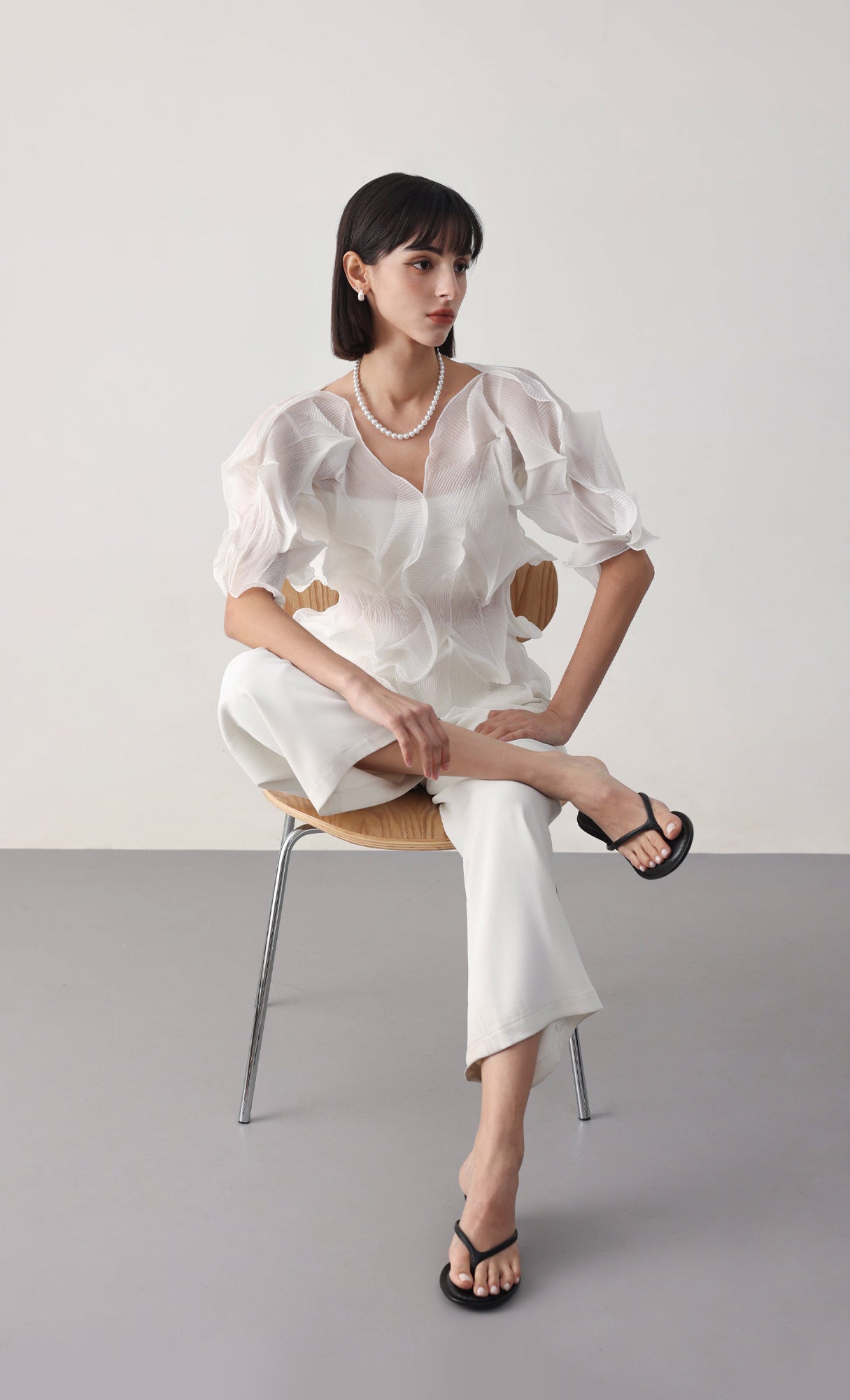 Curves pleated blouse_ivory