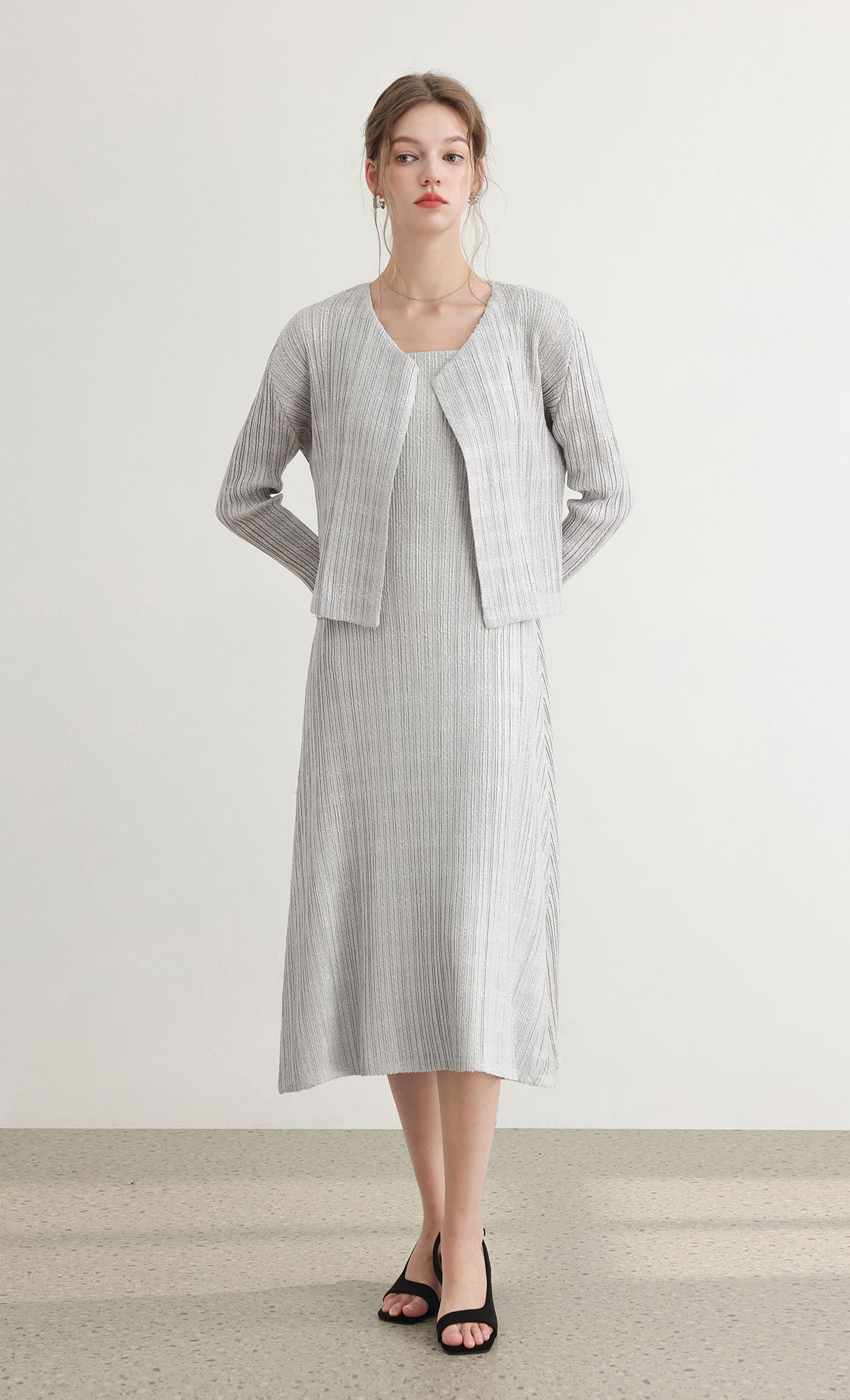 Tweed pleats cardigan_grey