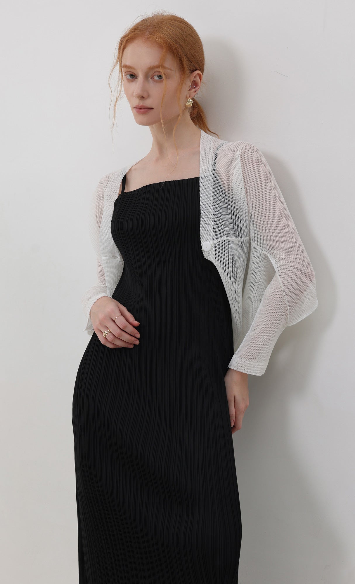 Lucid pleated mesh cardigan_ivory